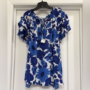 Floral Blue and White Women's Top